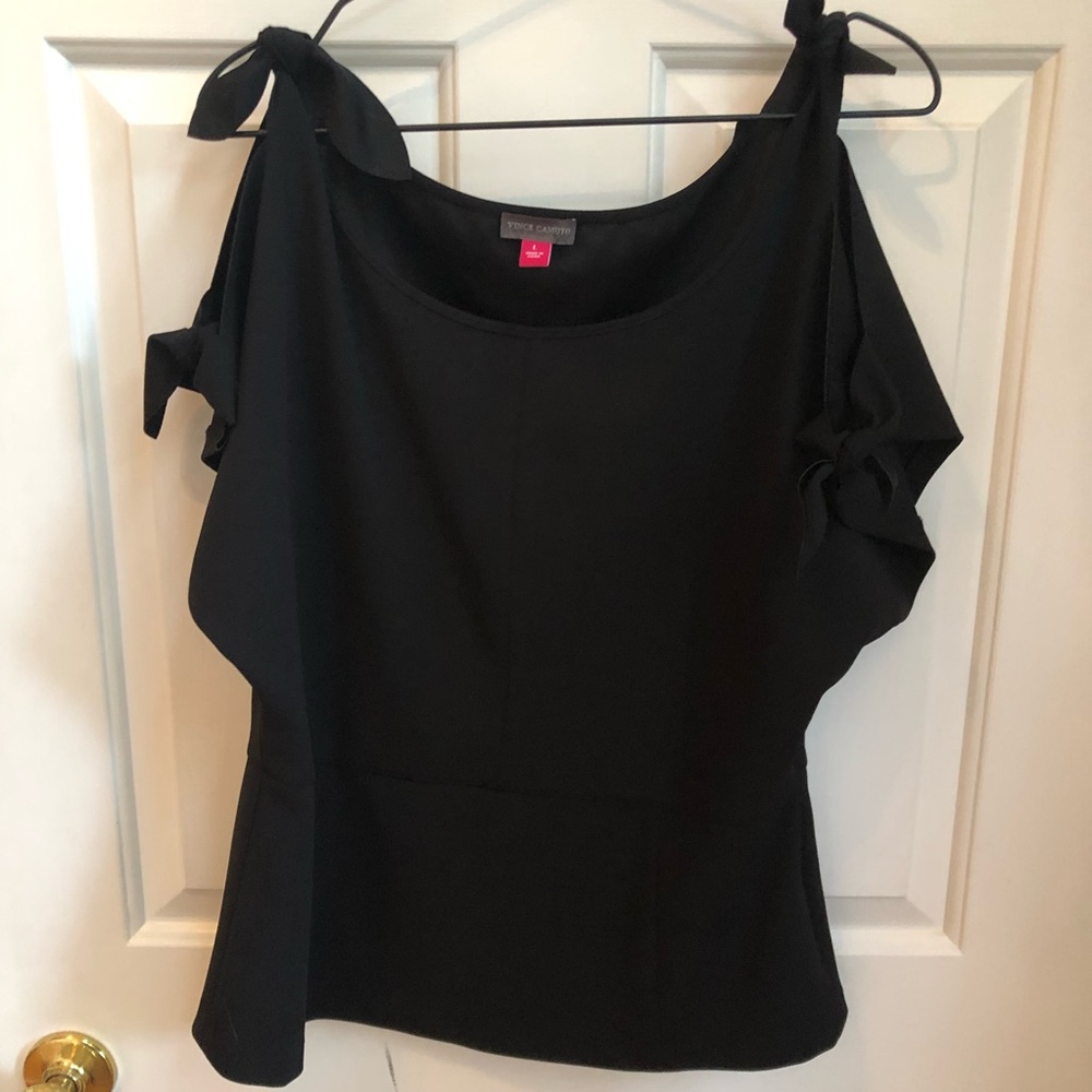 Vince Camuto short sleeve top-black-tie cold shoulder